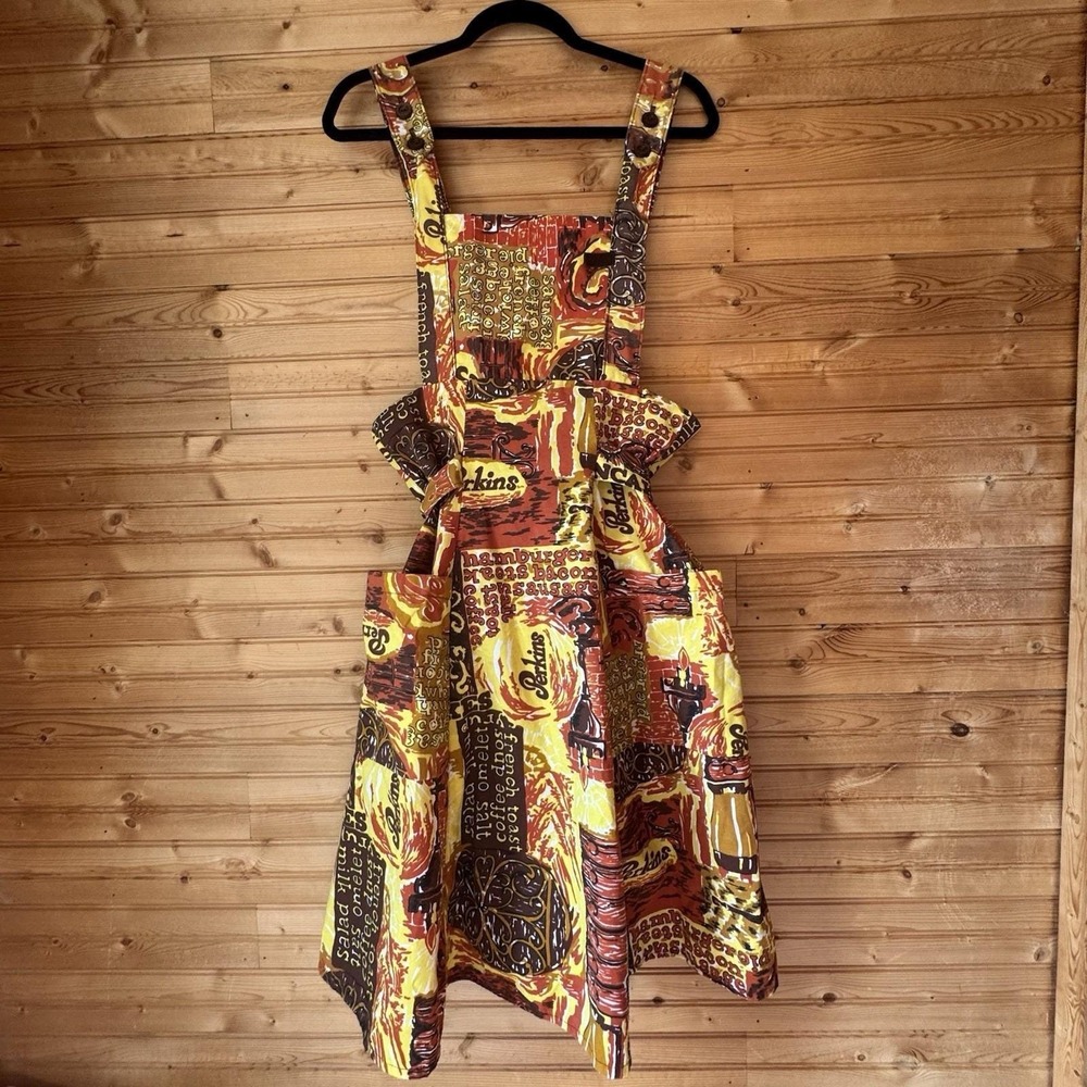VTG 70s 80s Apron Put-Ons Perkins Restaurant Server Pinafore Large Fit n Flare